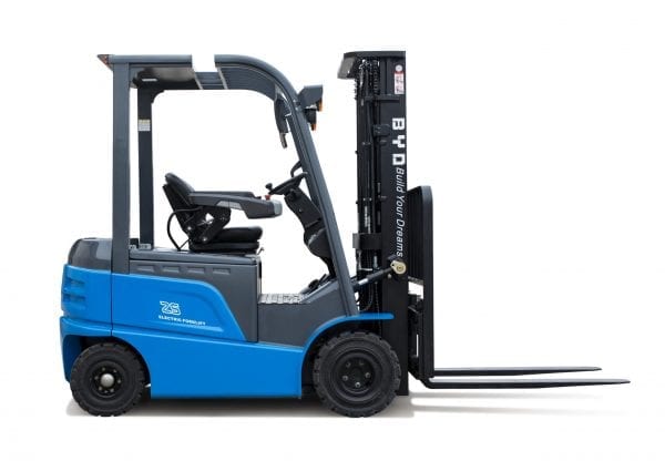 BYD ECB25 Iron Phosphate Forklift for Sale in UK, in areas like Leicester, Northampton, Nottingham, Birmingham, Derby, Warwick, West Midlands and East Midlands