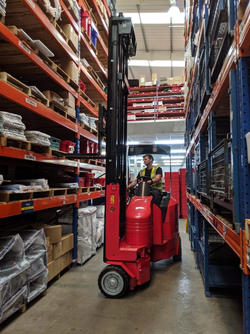 Narrow Aisle Flexi LITHION Forklift for Sale in UK, in areas like Leicester, Northampton, Nottingham, Birmingham, Derby, Warwick, West Midlands and East Midlands
